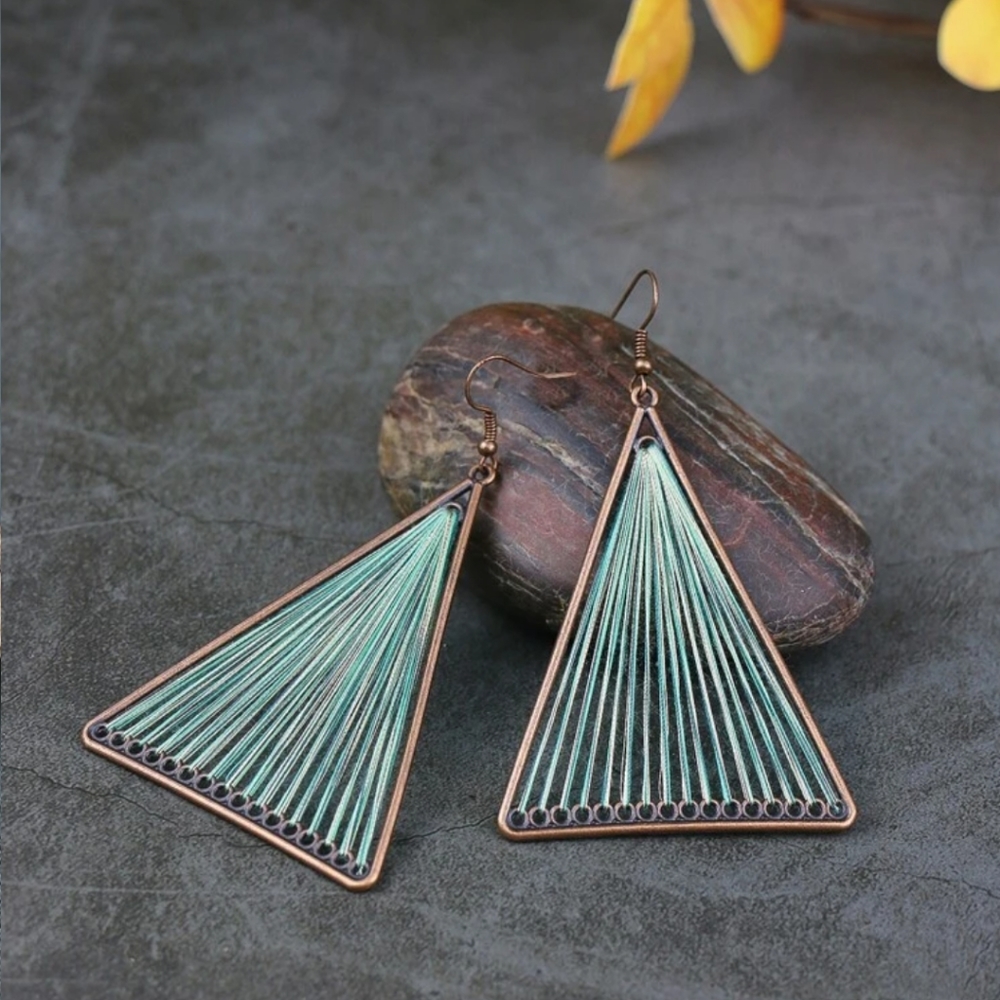 Triangle Threaded Earrings - Picture 2 of 3